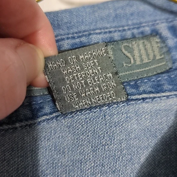 🟢 Upper West Side sz large Vintage denim long sleeve shirt w/ applique InvW028 - Picture 7 of 7